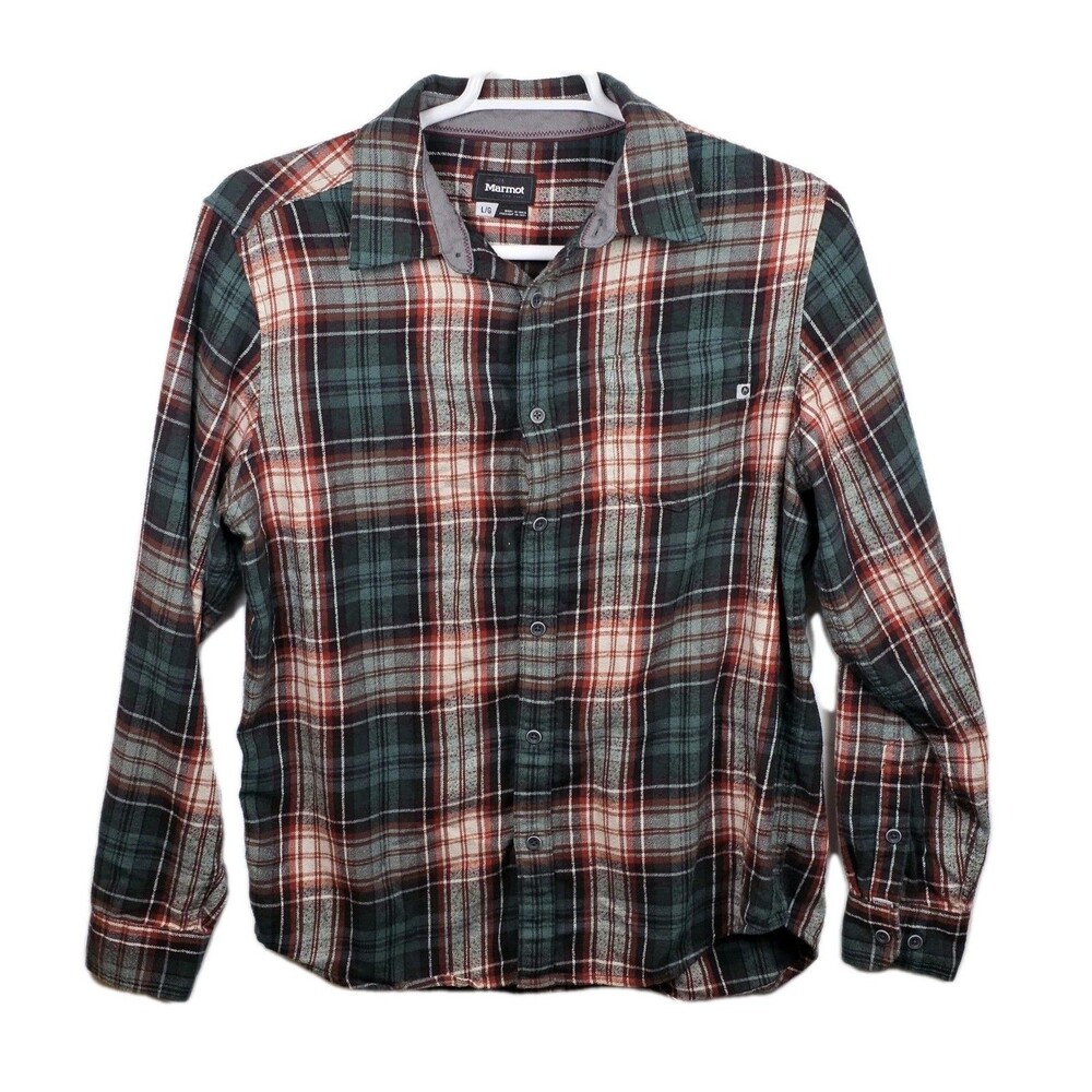 Marmot Men’s Large Green Plaid Flannel Long Sleeve Button Up Shirt